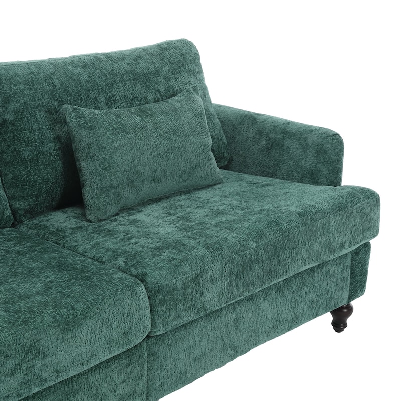 Green 68.9'' Chenille 2-Seater Sofa with Detachable Cushions and Wooden Legs