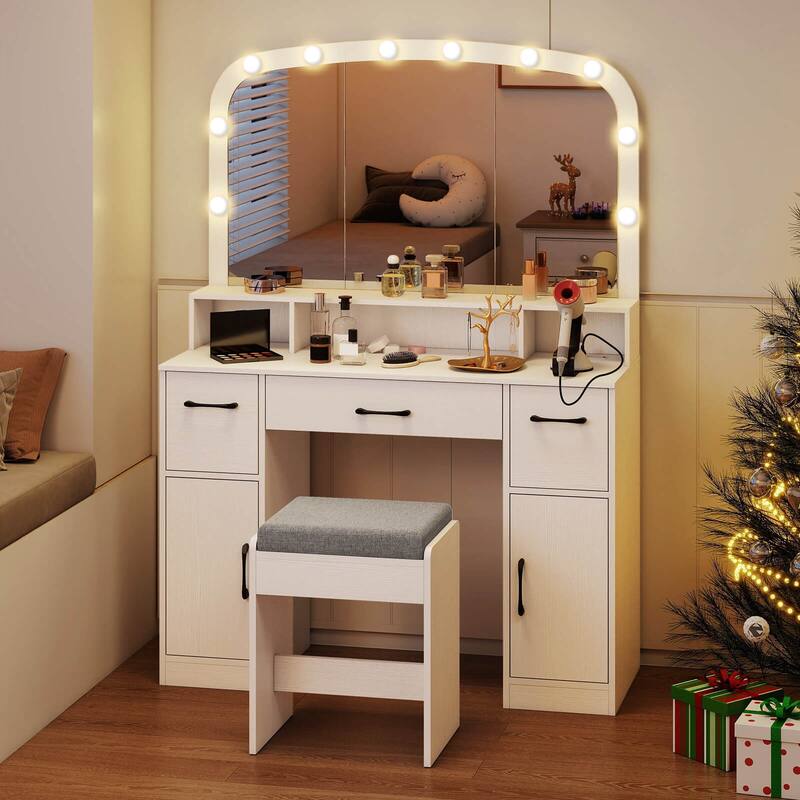 Costway Vanity Desk Makeup Table with with Stool Large Mirror 3-Color - See Details