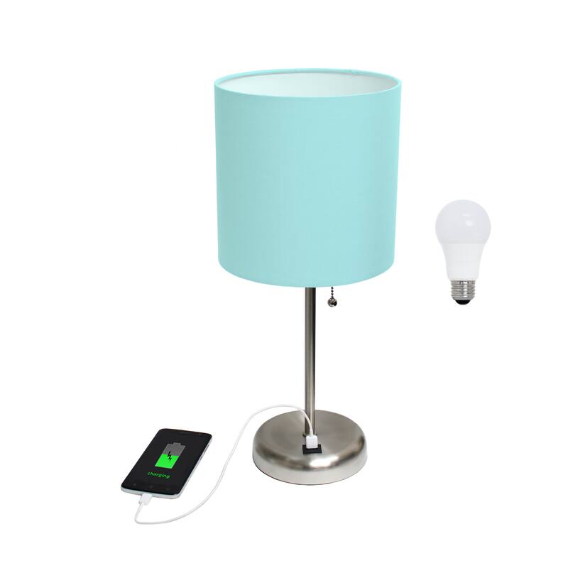 Simple Designs 19.5" Desk Lamp with Feit LED Bulb Included - 19.50 - Brushed Steel/Aqua Shade