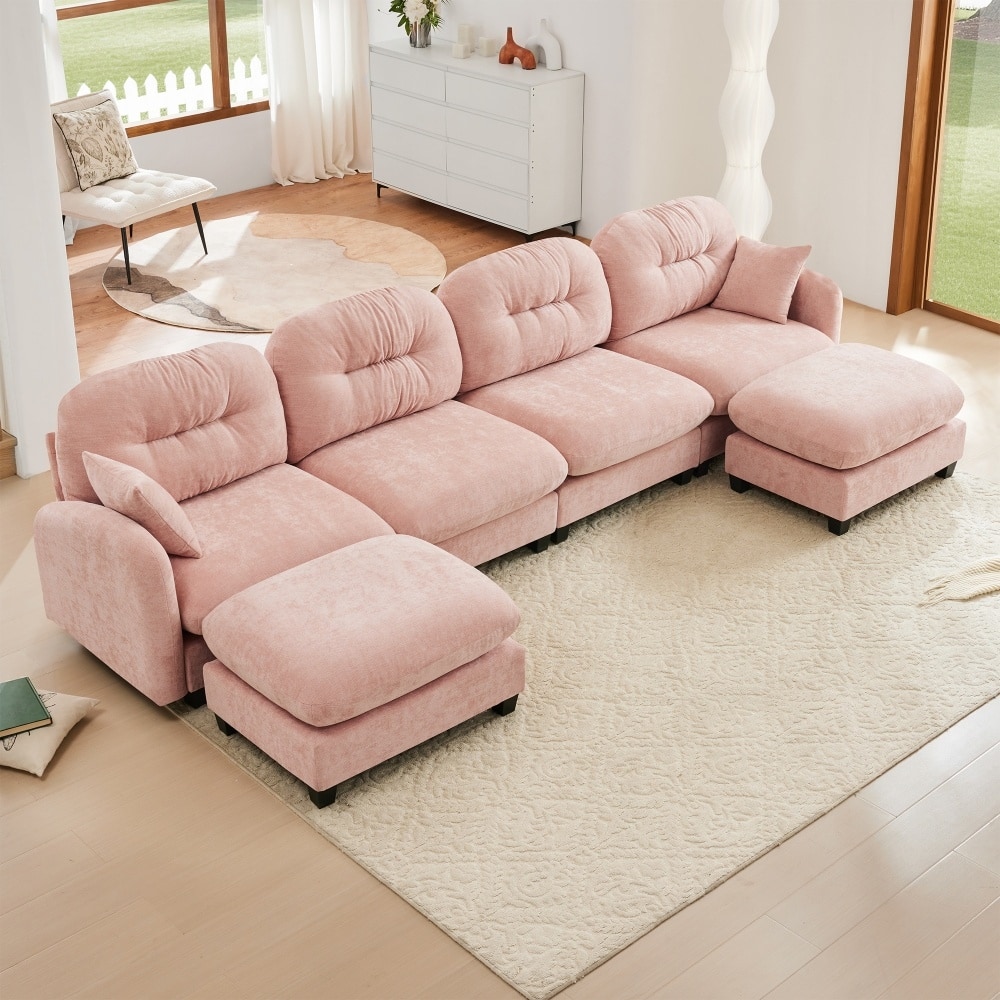 140" Premium Modular Chenille Sectional U-shaped Sofa with Movable Ottomans