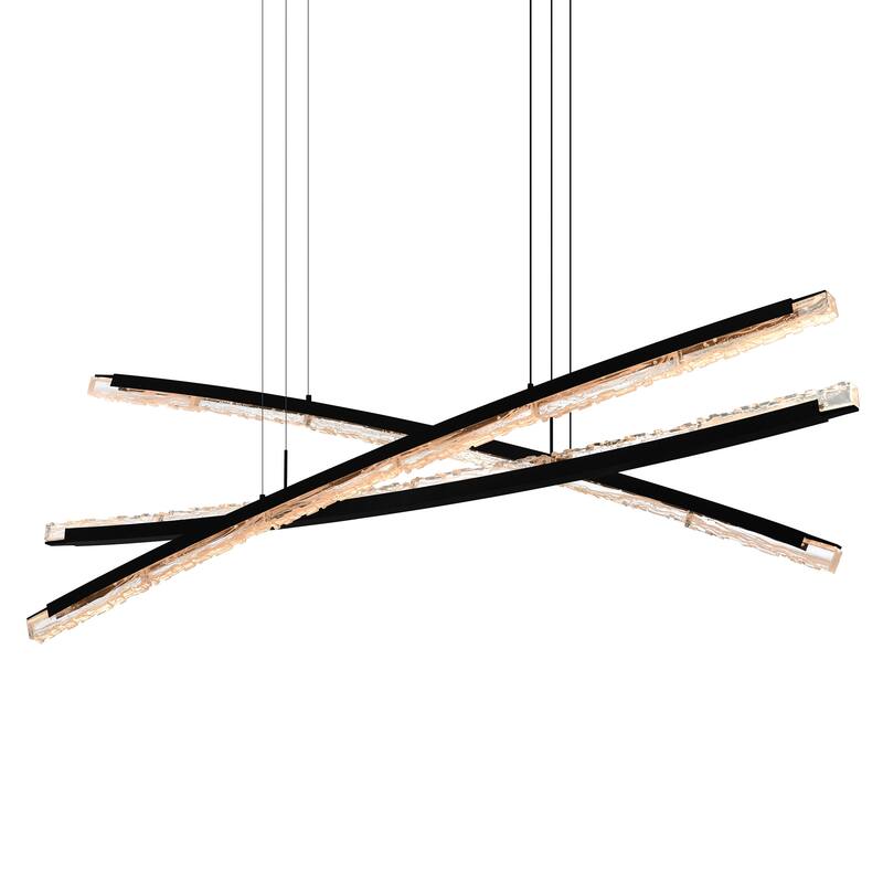 Saber Integrated LED 70in Black Chandelier with Handcrafted Glass