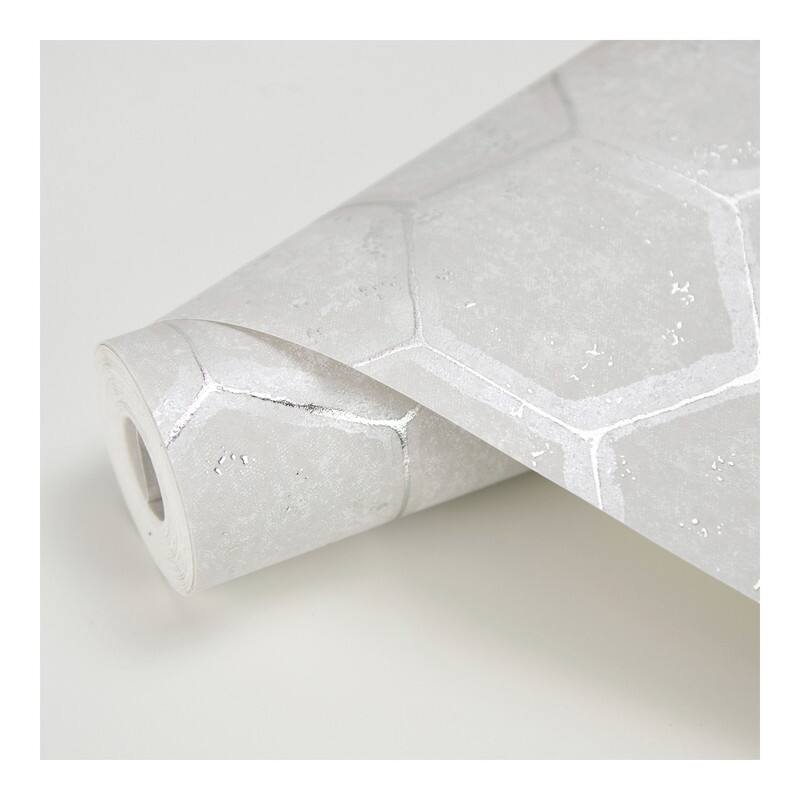 Brewster Starling Silver Honeycomb Wallpaper - 27.5 x 396 x 0.025