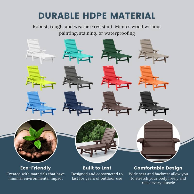 Laguna Hdpe All Weather Outdoor Patio Pool Reclining Chaise Lounge