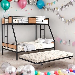 Twin over Full Bunk Bed with Safety Guardrail and Convenient Trundle for Home