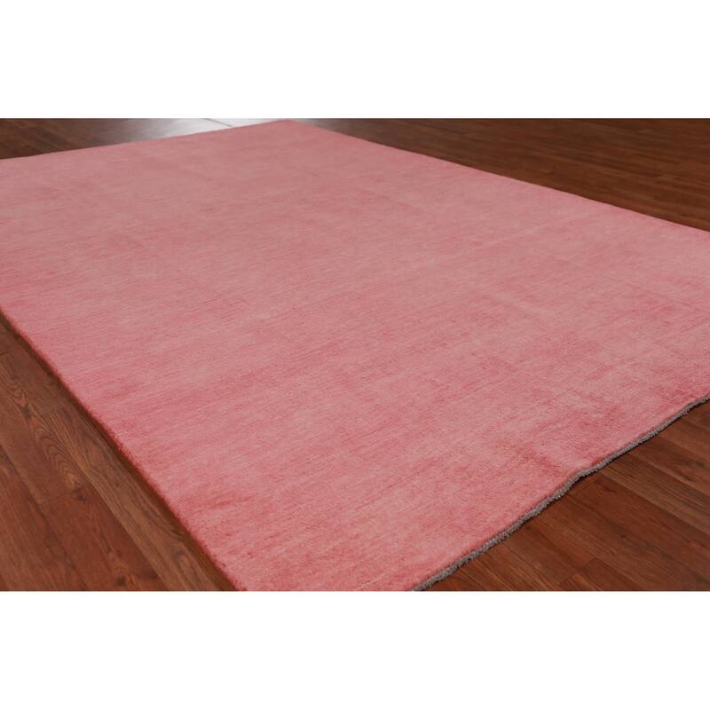 Hand Knotted Oriental 100% Wool Carpet Modern Solid Pink Gabbeh Area Rug - 9' 0'' X 6' 0''
