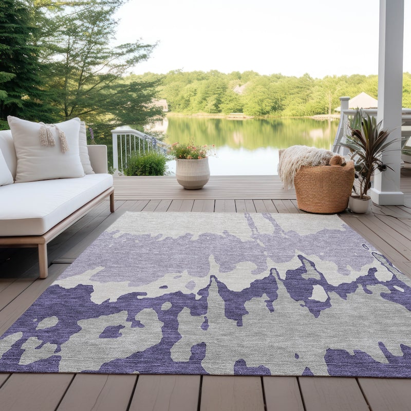 Machine Washable Indoor/ Outdoor Modern Abstract Chantille Rug