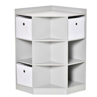 HOMCOM Kids Corner Cabinet, Cubby Toy Storage Organizer, Bookshelf Unit with Three Baskets