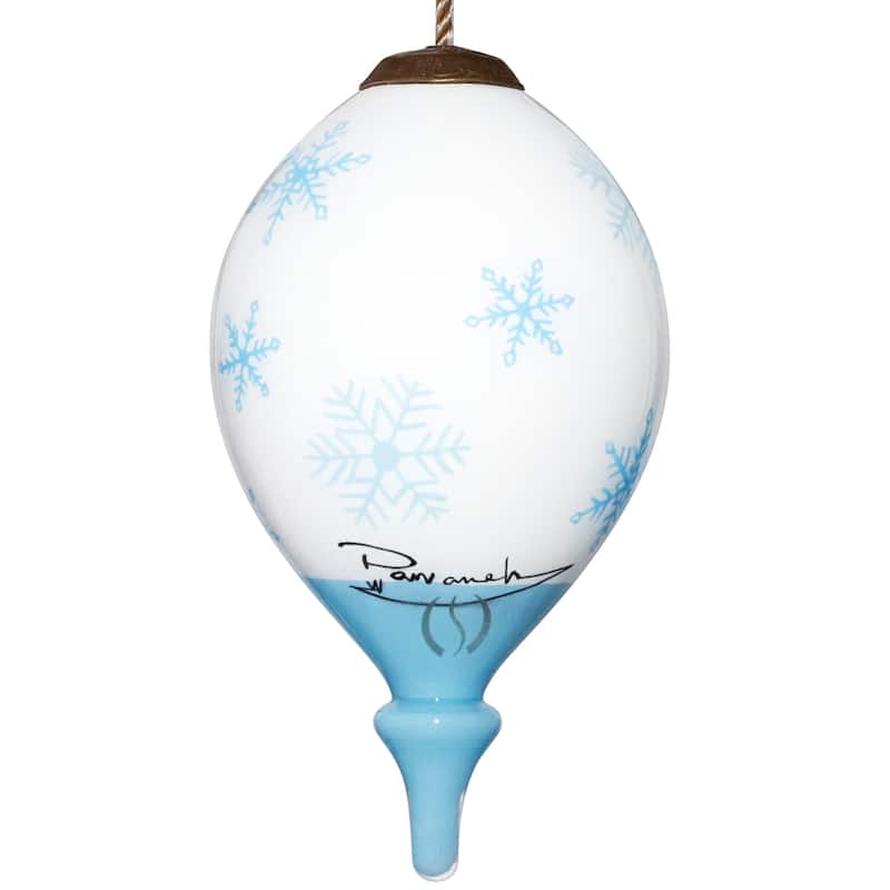 Inner Beauty White Penguins and Snowflakes Hand painted glass Ornament - N/A