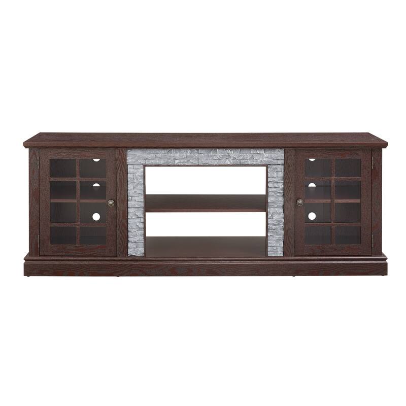 GDFStudio Alice Wood 70" TV Stand with Faux Stone Surround and 2 Door Storage
