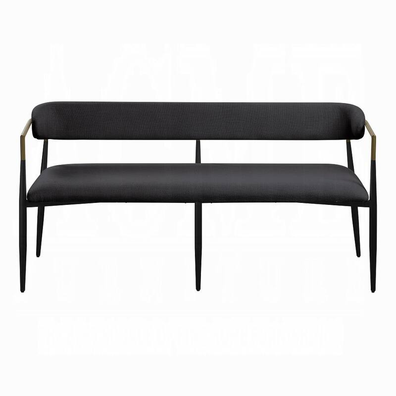 Vonn Long Bench, 62 Inch, Black Chenille, Padded Backrest, Metal Legs