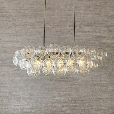 Glam 5-Light 43'' Modern Dining Room Chandelier with Hand-Blown Textured Clear Glass Globes and Chrome Finish - W43''