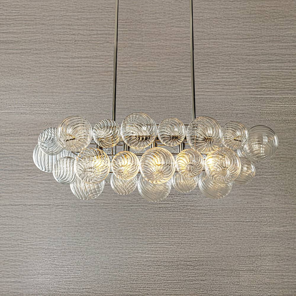 Glam 5-Light 43'' Modern Dining Room Chandelier with Hand-Blown Textured Clear Glass Globes and Chrome Finish - W43''