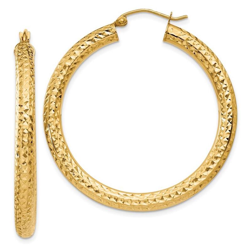 Curata 10k Yellow Gold 4mm Textured Round Tube Hoop Earrings - 25mm - 45mm