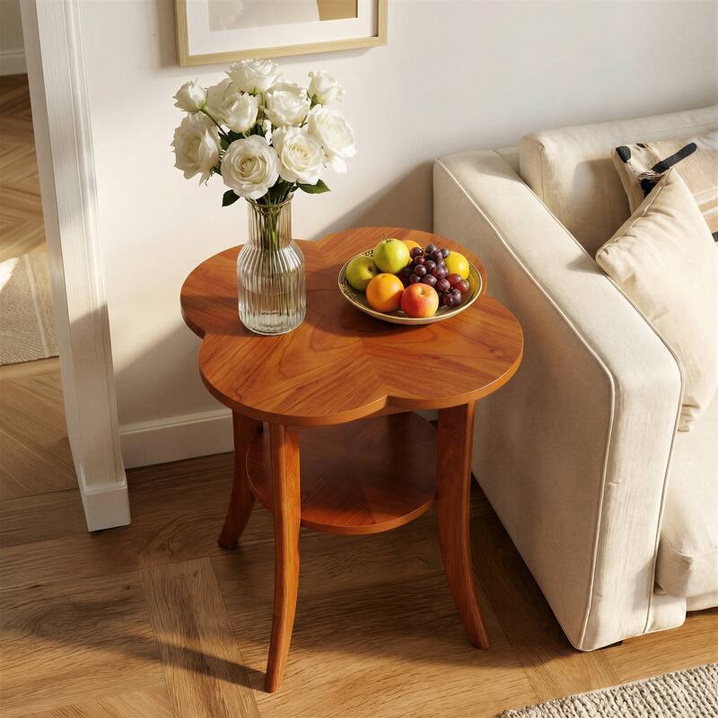 2 Tier Solid Wood End Table, Couch Side Table with Storage Shelf for Living Room / Bedroom
