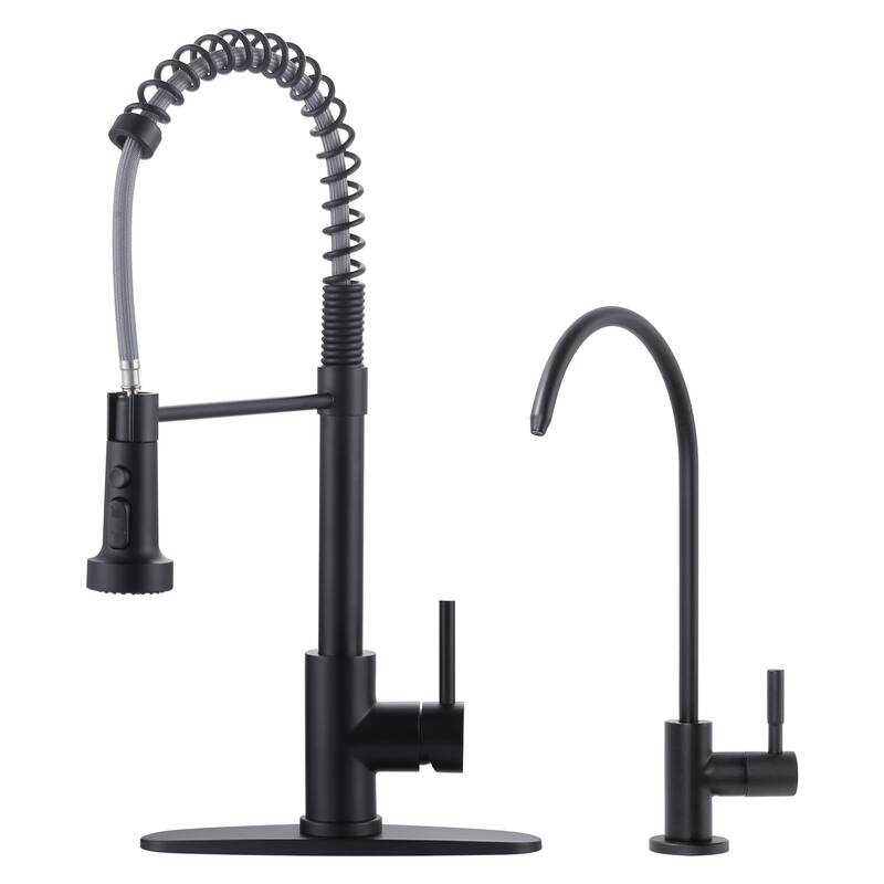 WOWOW Three Function Pull Down Kitchen Faucet with Drinking Water Faucet - Matte Black