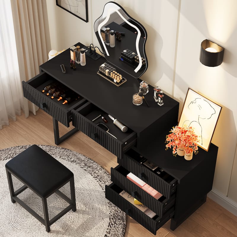 Moasis 46''Makeup Vanity Irregular LED Mirror Vanity Desk