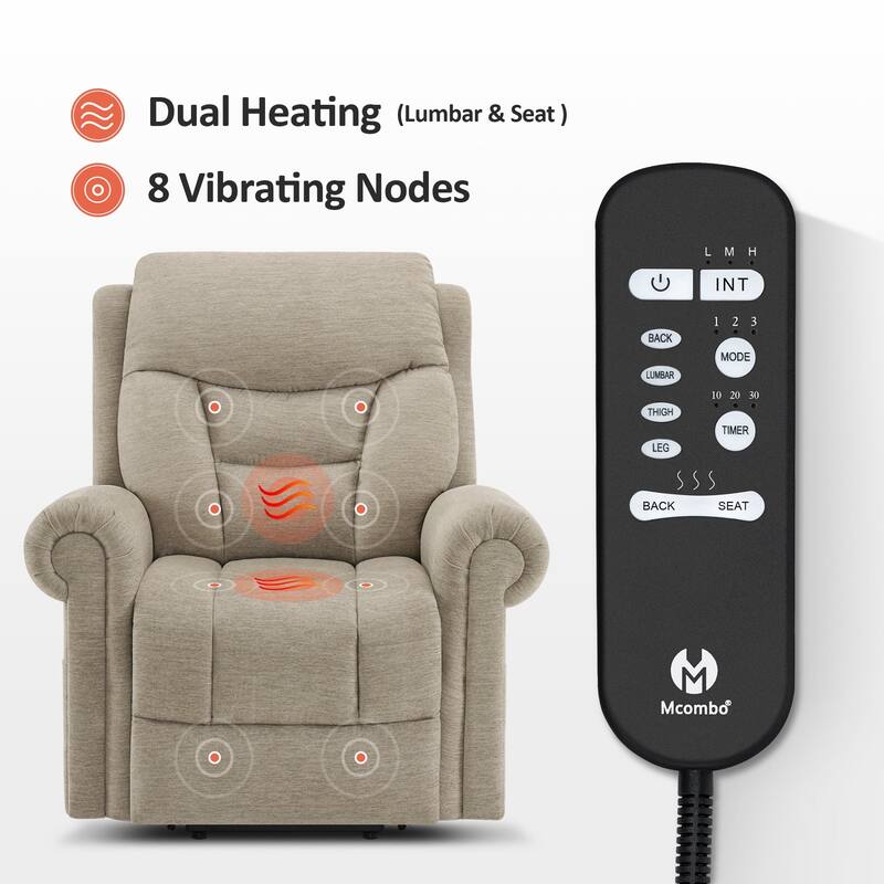 MCombo Dual Motor Power Lift Recliner Chair with Massage and Dual Heating, Adjustable Headrest, Fabric 7888