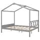 preview thumbnail 57 of 58, Twin/Full Size House Bed, Wooden Playhouse Bed Frame with Semi-enclosed Roof, Headboard, Footboard Storage for Kids, Teens