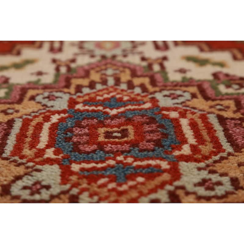 Hand Knotted Oriental 100% Wool Carpet Traditional Medallion Beige & Ivories Heriz (serapi) Area Rug - 3' 0'' X 2' 0''