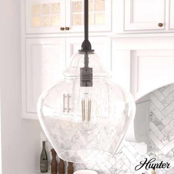 slide 2 of 11, Hunter Dunshire Ginger Jar Pendant - Kitchen Island, Dining Room, Entry - Transitional, Modern Farmhouse 12-inch - Noble Bronze-Seeded Glass