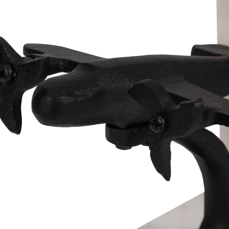 Decorative Airplane Bookends on Marble L-Shape Base - 6", Black &White - 6.25"