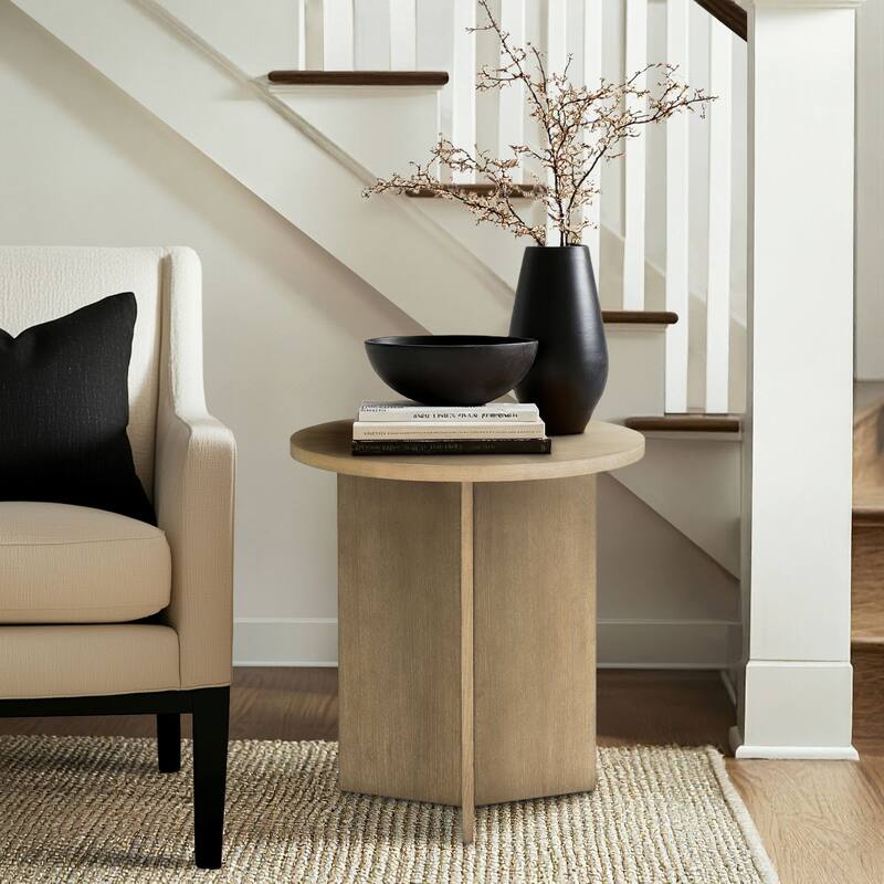 Roomfitters Sadie Accent Table, Round Wood Side Table with Sculptural Base for Living Room or Bedroom