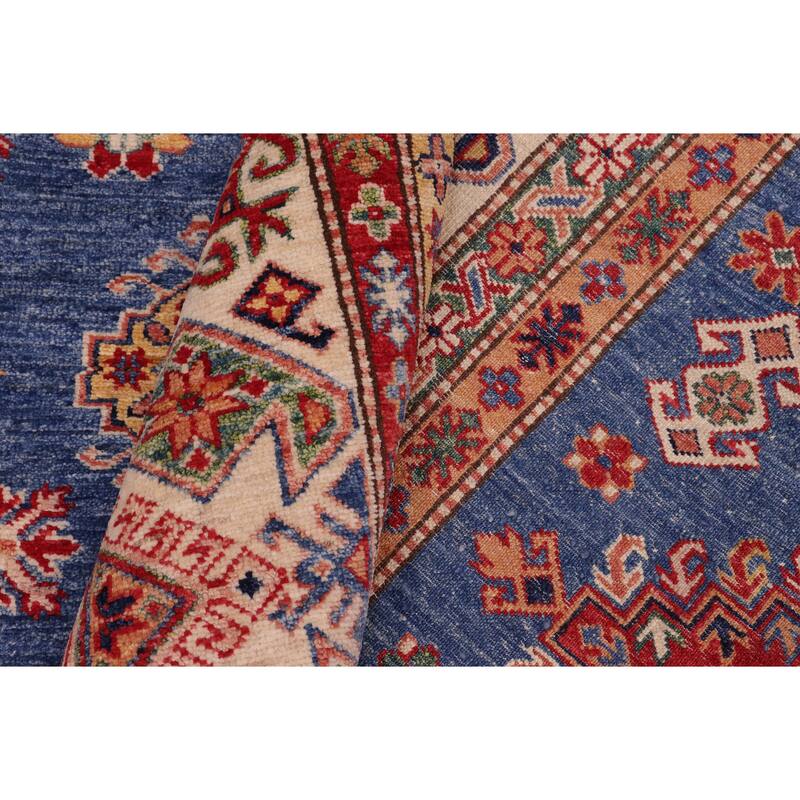 Caucasian Super Kazak Revel Blue/Natural Hand Knotted Wool Rug - 8'8'' x 12'2''