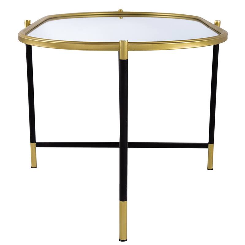 43 Inch Elongated Mirror Top Coffee Table, Iron Frame, Gold Finish, Black On Sale Bed Bath