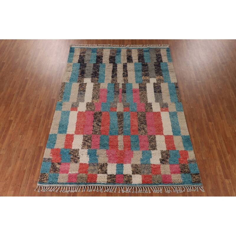 Plush Moroccan Geometric Area Rug Handmade Wool Carpet - 7'10" x 10'7"