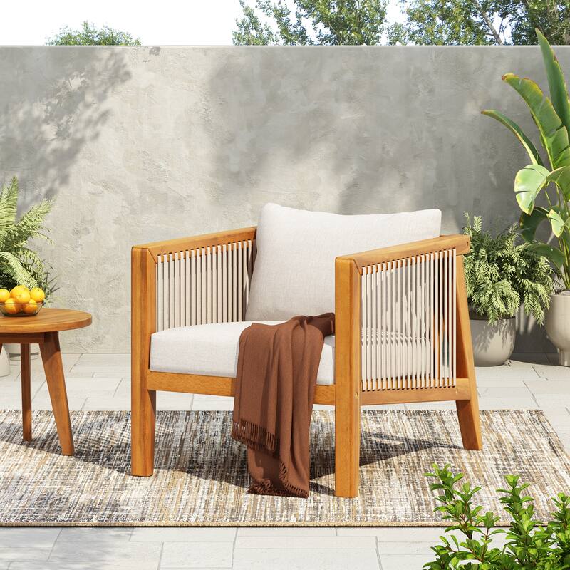 Christopher Knight Home - Outdoor Modern Solid Acacia Wood with Handwoven Rope Sides and Cushions Weather-Resistant - Beige,Teak