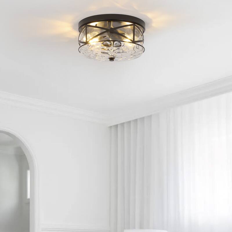 2-Light Flush Mount Glass Ceiling Light with Metal Frame