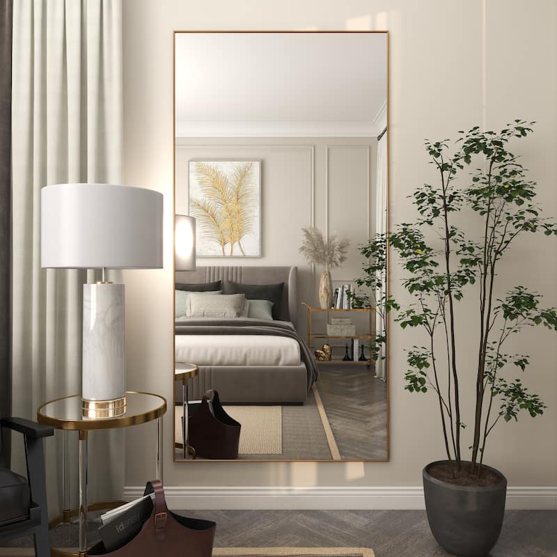 Metal Minimalistic Room Wall Mirror with Thin Frame - Gold - CosmoLiving by Cosmopolitan