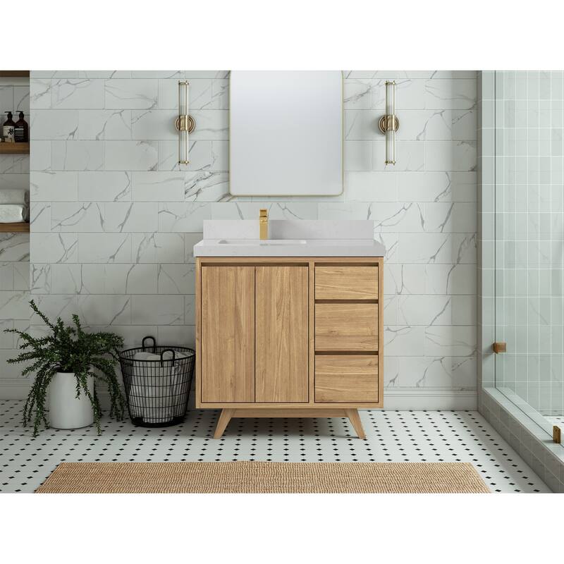Willow Collections 36 in. W x 22 in. D Madison Teak Left Offset Sink Bathroom Vanity with Countertop