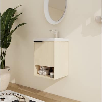 Malwee 16"/20" Floating Bathroom Vanity, Mini Wall Mounted Bathroom Vanity with Ceramic Sink and Soft Close Door