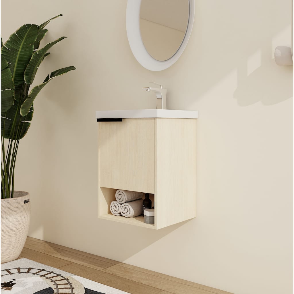 Malwee 16"/20" Floating Bathroom Vanity, Mini Wall Mounted Bathroom Vanity with Ceramic Sink and Soft Close Door