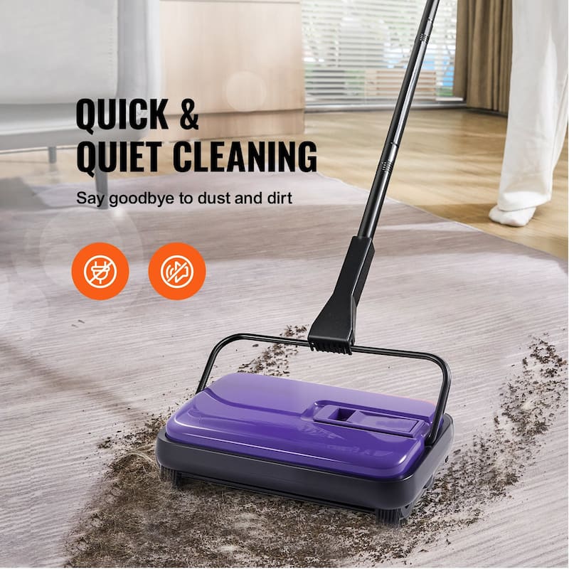 Carbon Steel Manual Carpet Sweeper with 7.87in Brush and Easy Dustbin - 44.1 x 9.1 x 6.3 inch