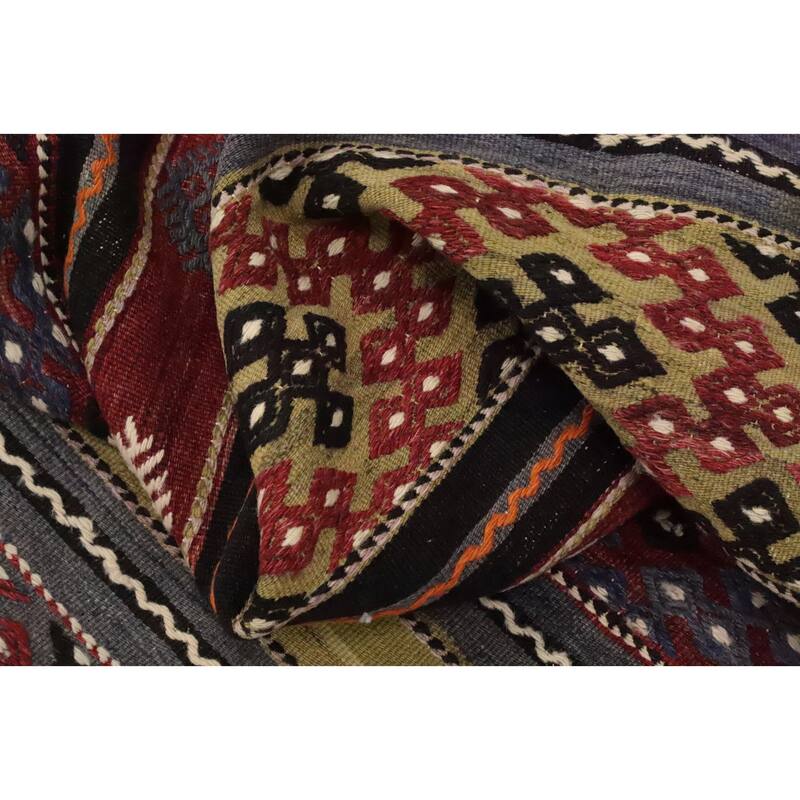 Hand Woven Oriental 100% Wool Carpet Southwestern Tribal Multi-Colored Kilim Area Rug - 10' 2'' X 5' 7''