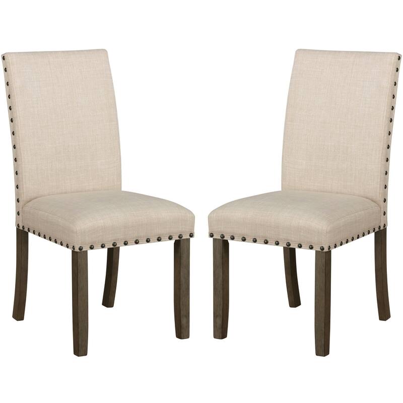 Classic Design Beige Upholsted Parsons Chairs with Nailhead Trim (Set of 2)