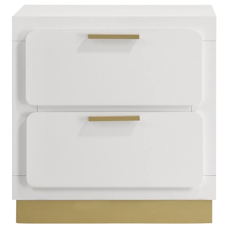 White 2-Drawer Nightstand with Metallic Gold Accents, Rounded Corners, Spacious Drawers and Modern Style