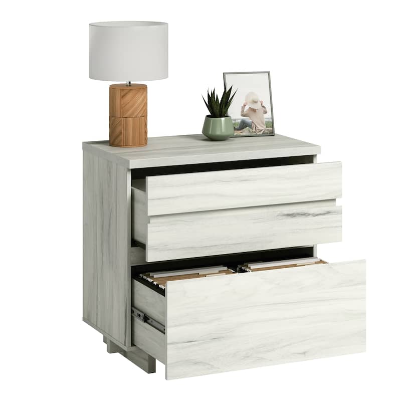 Wood Lateral File with Large Drawers, Off White and Gray