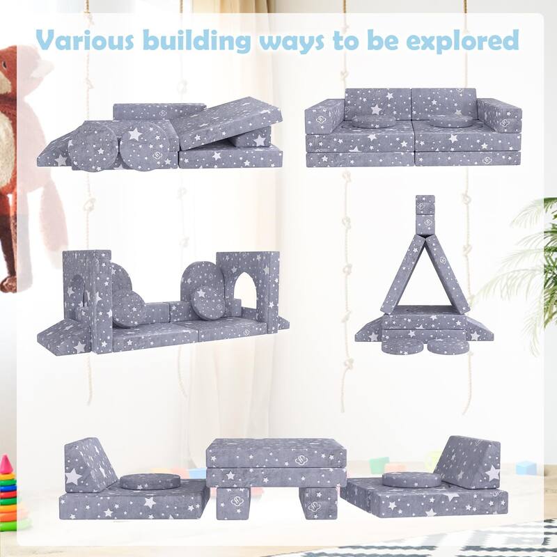 Kids Couch, 12PCS Toddler Couch with Blanket for Bedroom Playroom, Multifunctional Nugget Couch Kids Play Couch Sofa