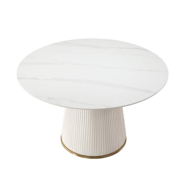 53 Inch Round Sintered Stone Carrara White Dining Table - Bed Bath ...