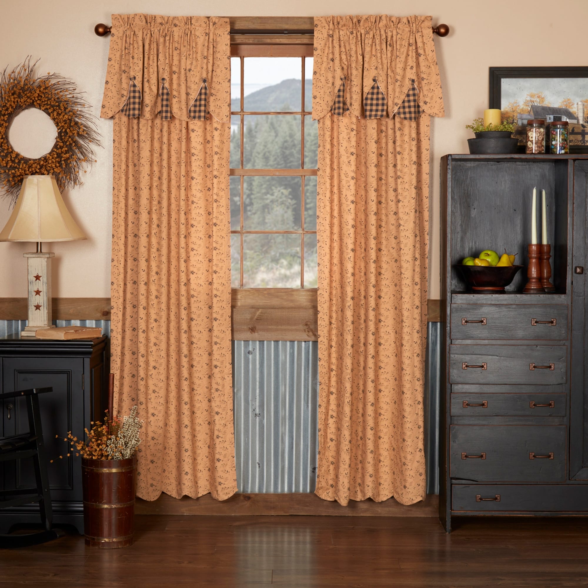 Maisie Panel with Attached Scalloped Layered Valance Set of 2 84x40 - Panel 84x40