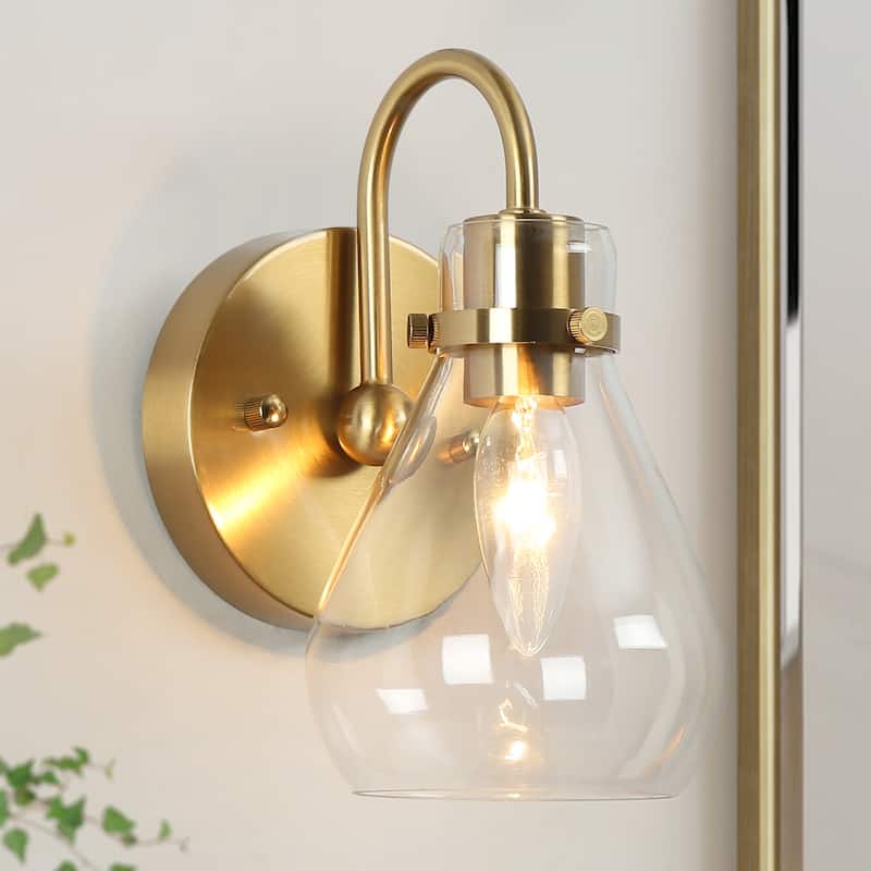 Nalia Modern Brass1-Light Wall Sconces Dimmable French Country Glass Bathroom Vanity Light - L4.7"x W7.5"x H8.5" - Electroplated Natural Copper