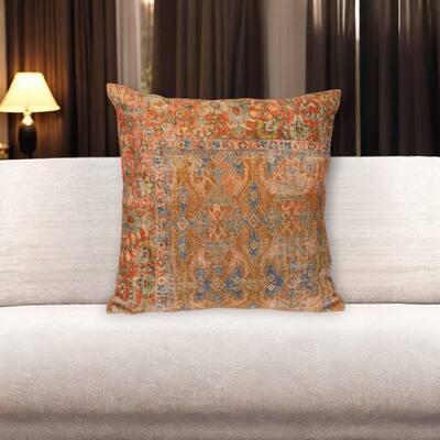HomeRoots 18" Blue and Pink Damask Cotton Throw Pillow