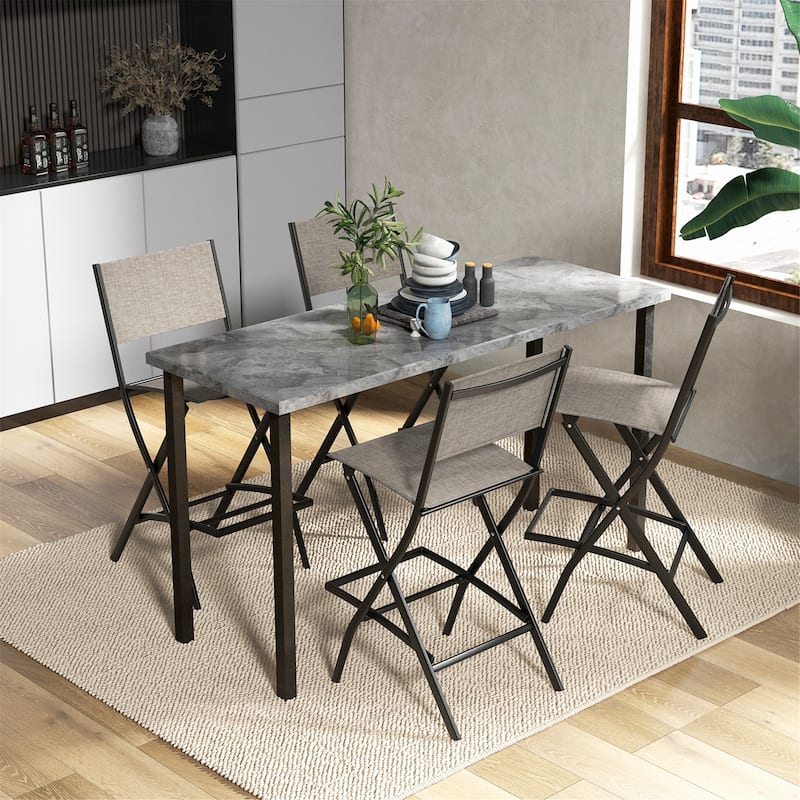 Gymax Folding Bar Stools Set of 6 Patio Sling Chairs w/ Backrest