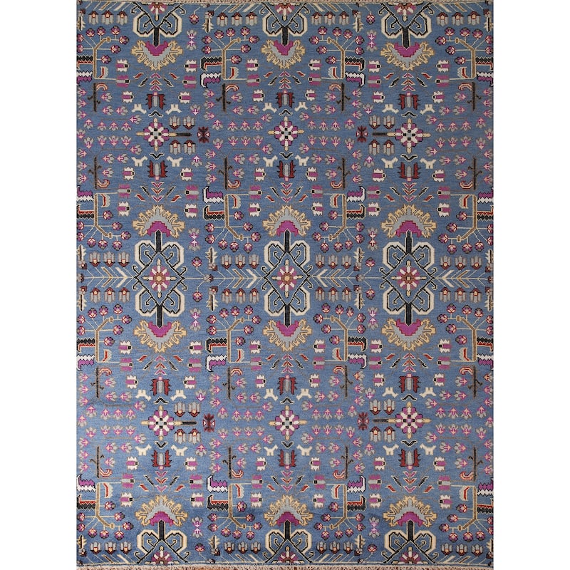 All-Over Blue Ziegler Oriental Area Rug Handmade Wool Carpet - 7'10" x 10'1"