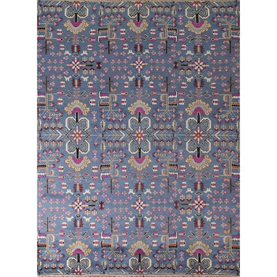 All-Over Blue Ziegler Oriental Area Rug Handmade Wool Carpet - 7'10" x 10'1"
