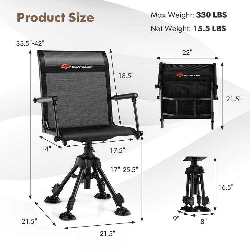 Goplus Swivel Hunting Chair with 4 360° Adjustable Legs Folding Silent - See Details