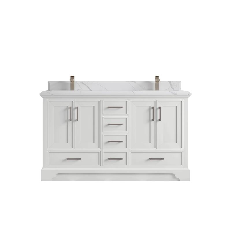 Willow Collections 60 in. W x 22 in. D Charlotte Double Sink Bathroom Vanity with Countertop - 1.5”Calacatta Laza - White